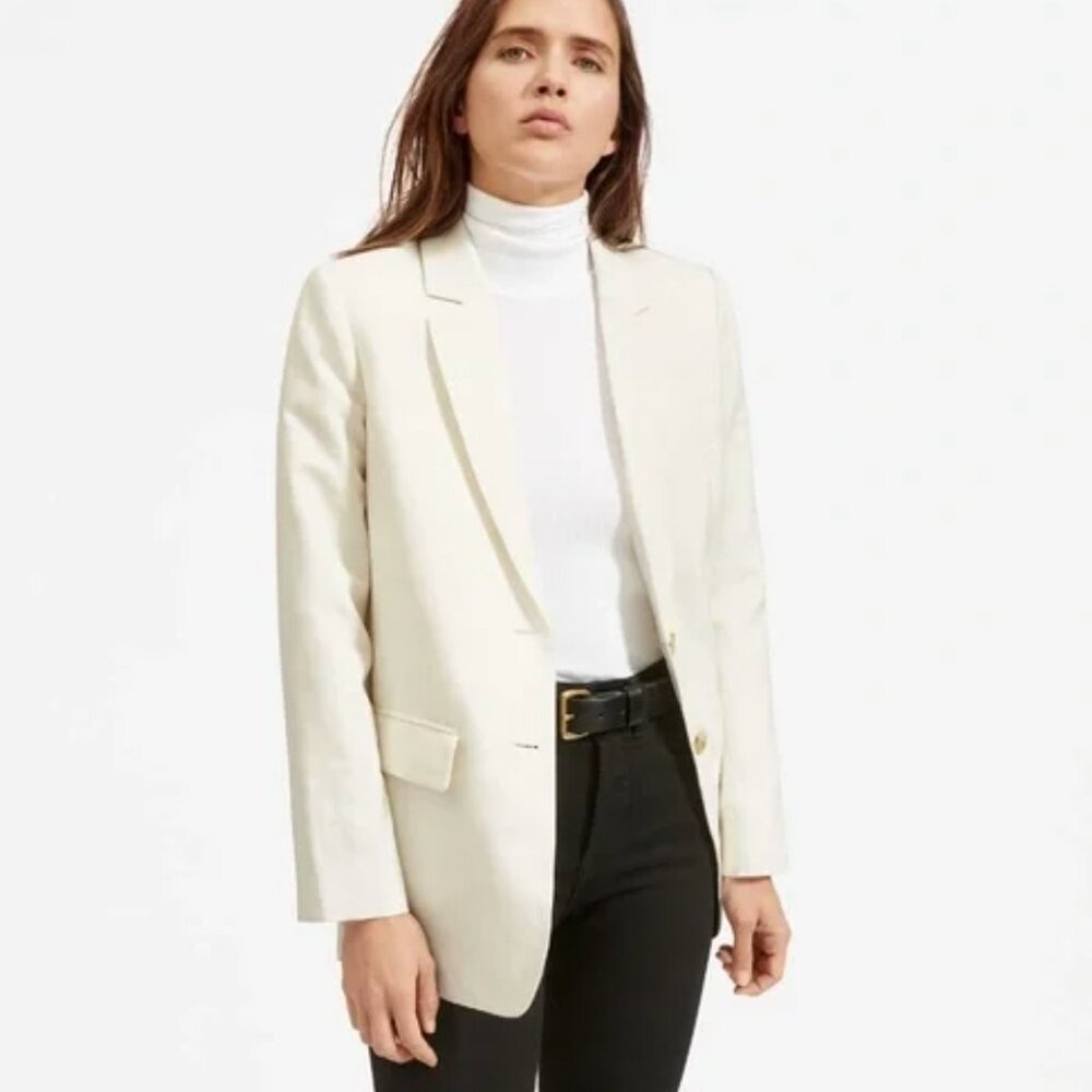 Everlane Cotton-Linen Blazer Bone
